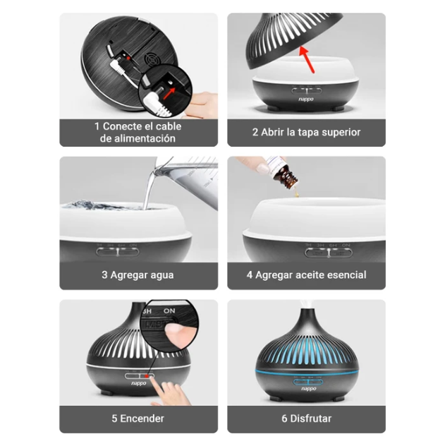 Humidificador Ultrasónico NAPPO Difusor de Aroma Grande con Tanque de 550ml y Luz LED Configurable