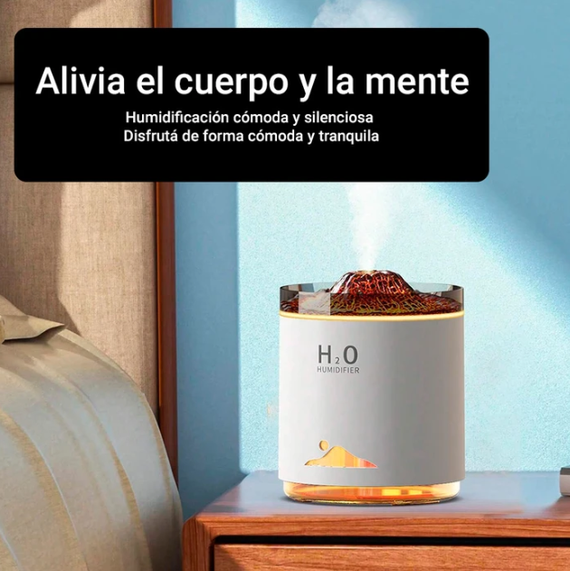 Humidificador Volcán, Difusor de Aromas Ultrasónico con Iluminación LED Configurable y Tanque de 470ml