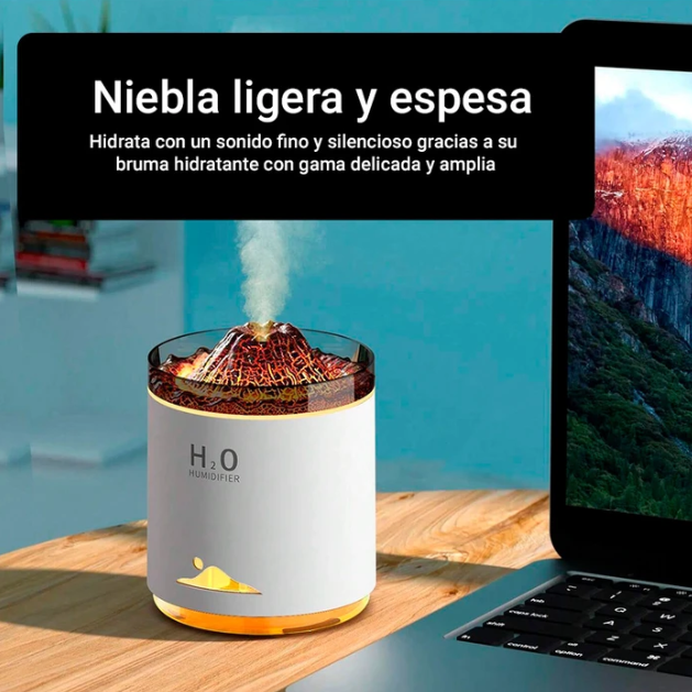 Humidificador Volcán, Difusor de Aromas Ultrasónico con Iluminación LED Configurable y Tanque de 470ml