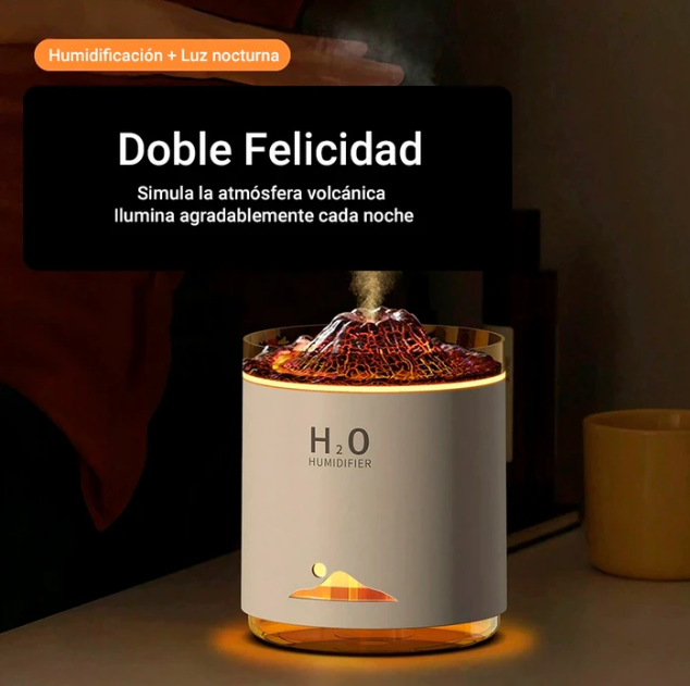Humidificador Volcán, Difusor de Aromas Ultrasónico con Iluminación LED Configurable y Tanque de 470ml