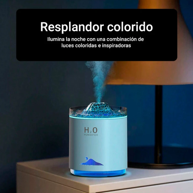 Humidificador Volcán, Difusor de Aromas Ultrasónico con Iluminación LED Configurable y Tanque de 470ml