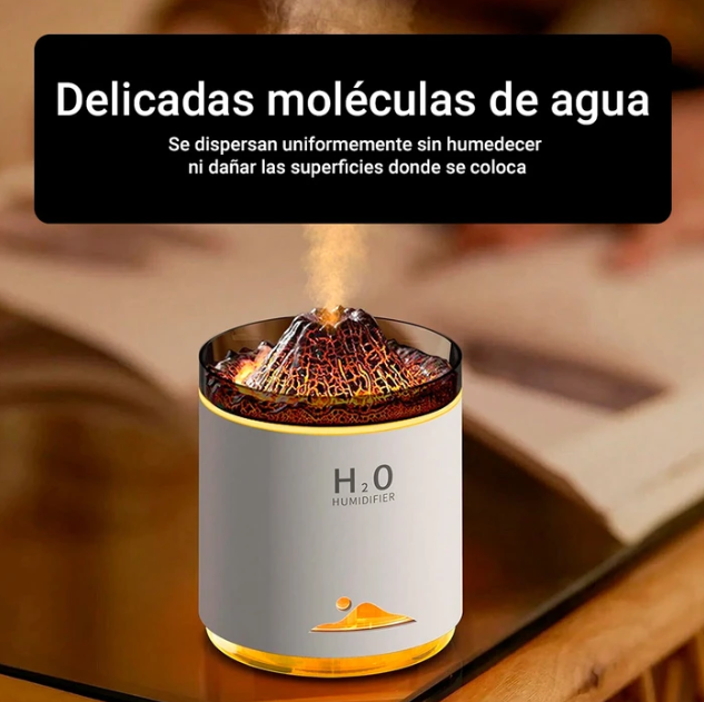 Humidificador Volcán, Difusor de Aromas Ultrasónico con Iluminación LED Configurable y Tanque de 470ml