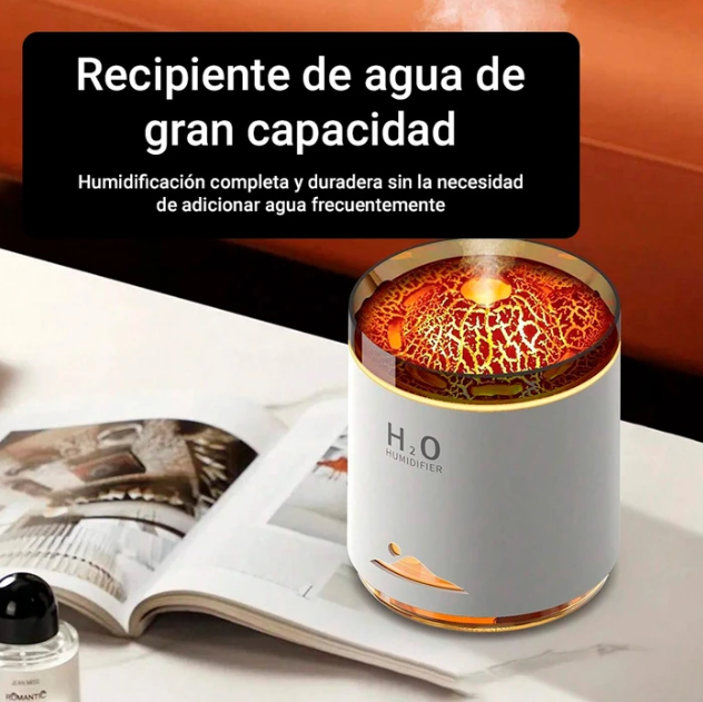 Humidificador Volcán, Difusor de Aromas Ultrasónico con Iluminación LED Configurable y Tanque de 470ml