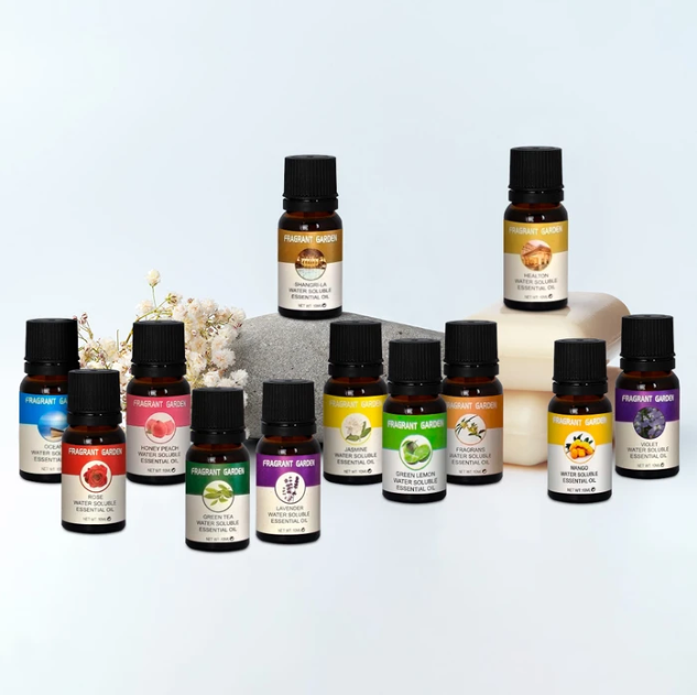 Set de 12 Aceites Esencias Aromáticas 10ml c/u Solubles en Agua, Especiales para Humidificadores, Difusores de Aromas Ultrasónicos